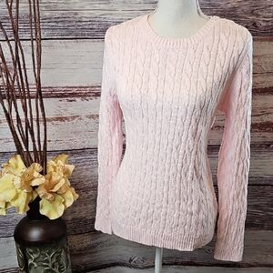 CROFT & BARROW PINK CABLE KNIT LONG SLEEVE PULLOVER SWEATER
